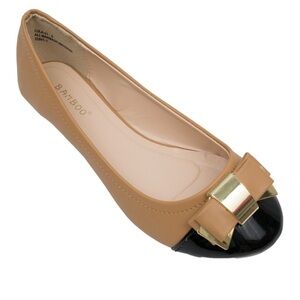 BAMBOO Beige & Glossy Black Ballet Flat